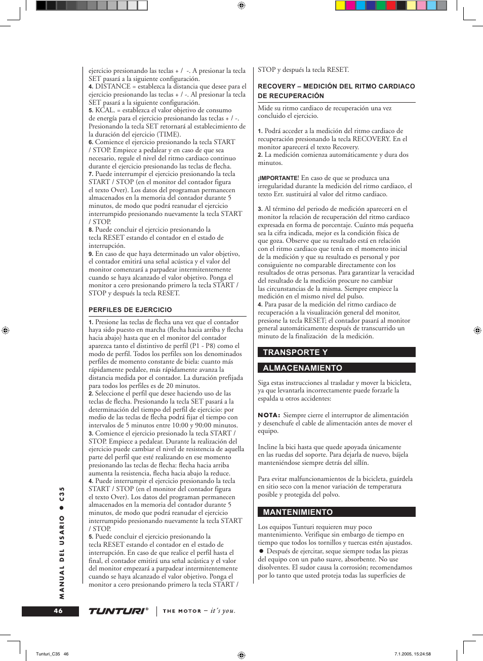 Tunturi C35 User Manual | Page 46 / 68