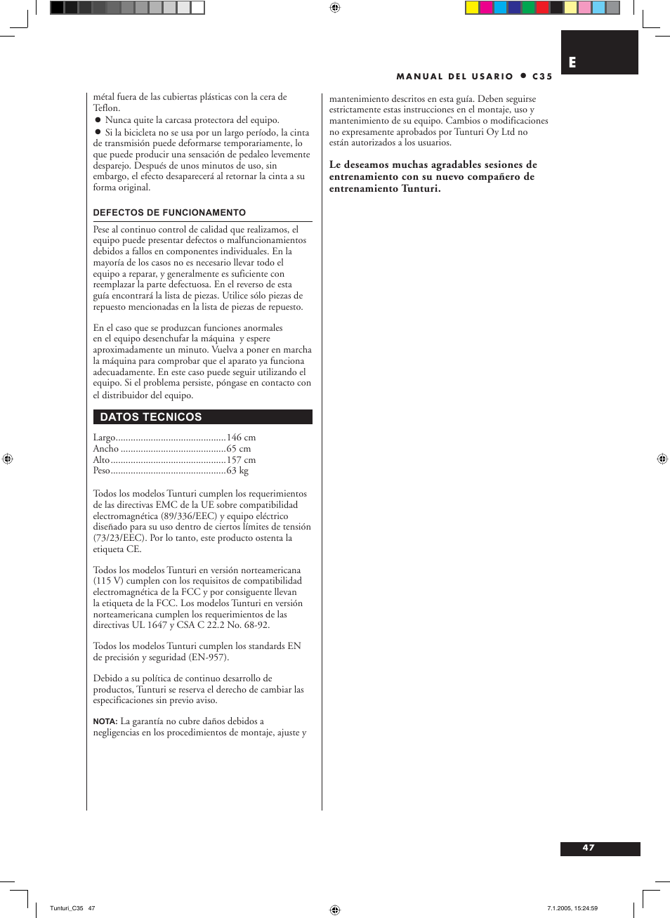 Tunturi C35 User Manual | Page 47 / 68