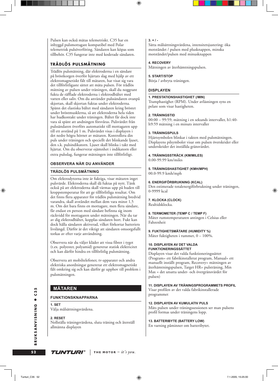 Tunturi C35 User Manual | Page 52 / 68