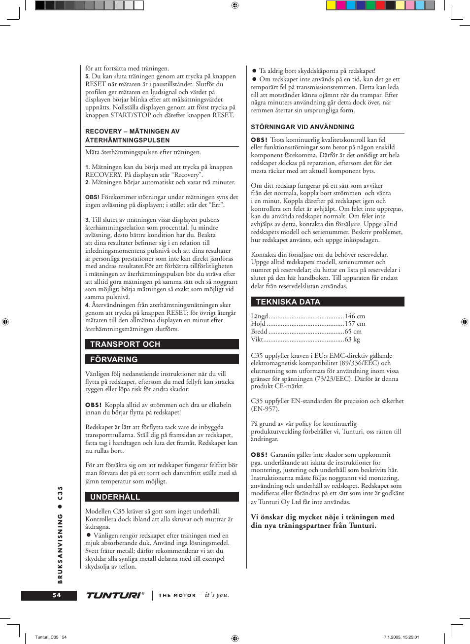 Tunturi C35 User Manual | Page 54 / 68