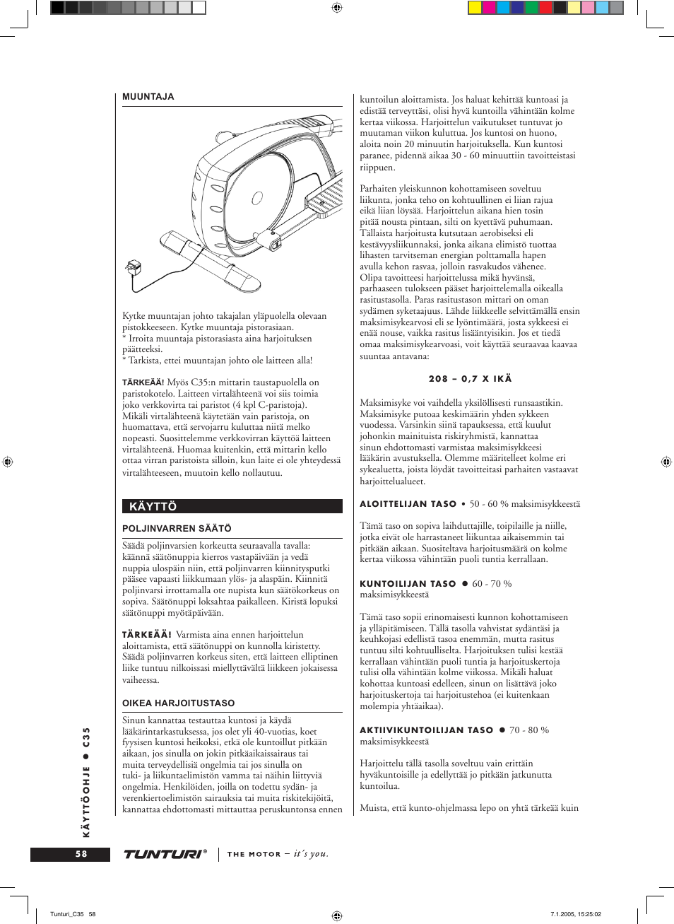 Tunturi C35 User Manual | Page 58 / 68