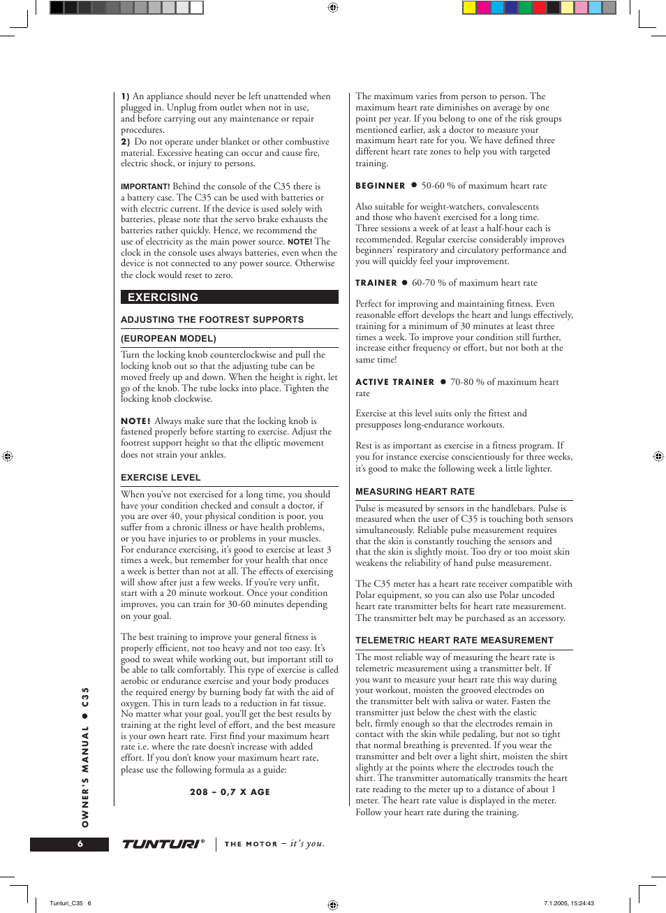 Tunturi C35 User Manual | Page 6 / 68
