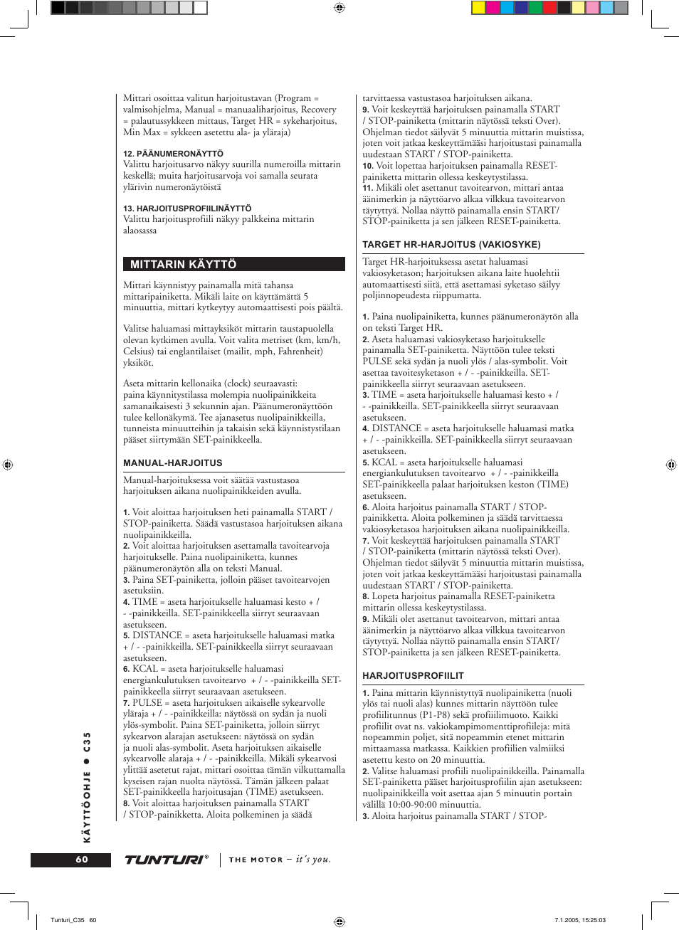 Tunturi C35 User Manual | Page 60 / 68