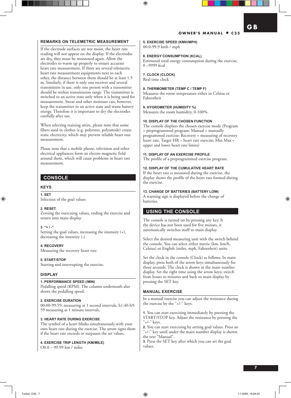 Tunturi C35 User Manual | Page 7 / 68