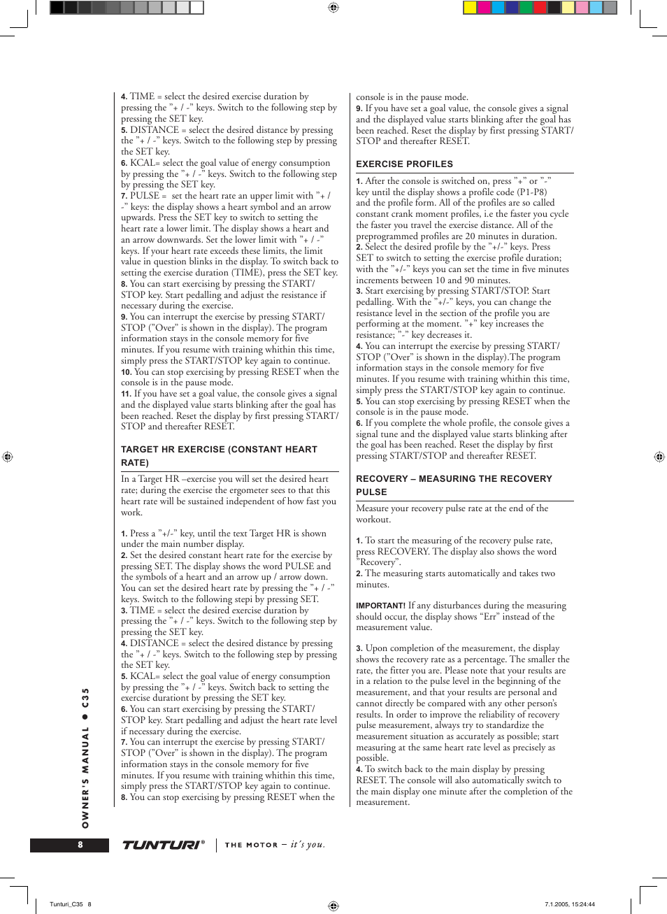 Tunturi C35 User Manual | Page 8 / 68