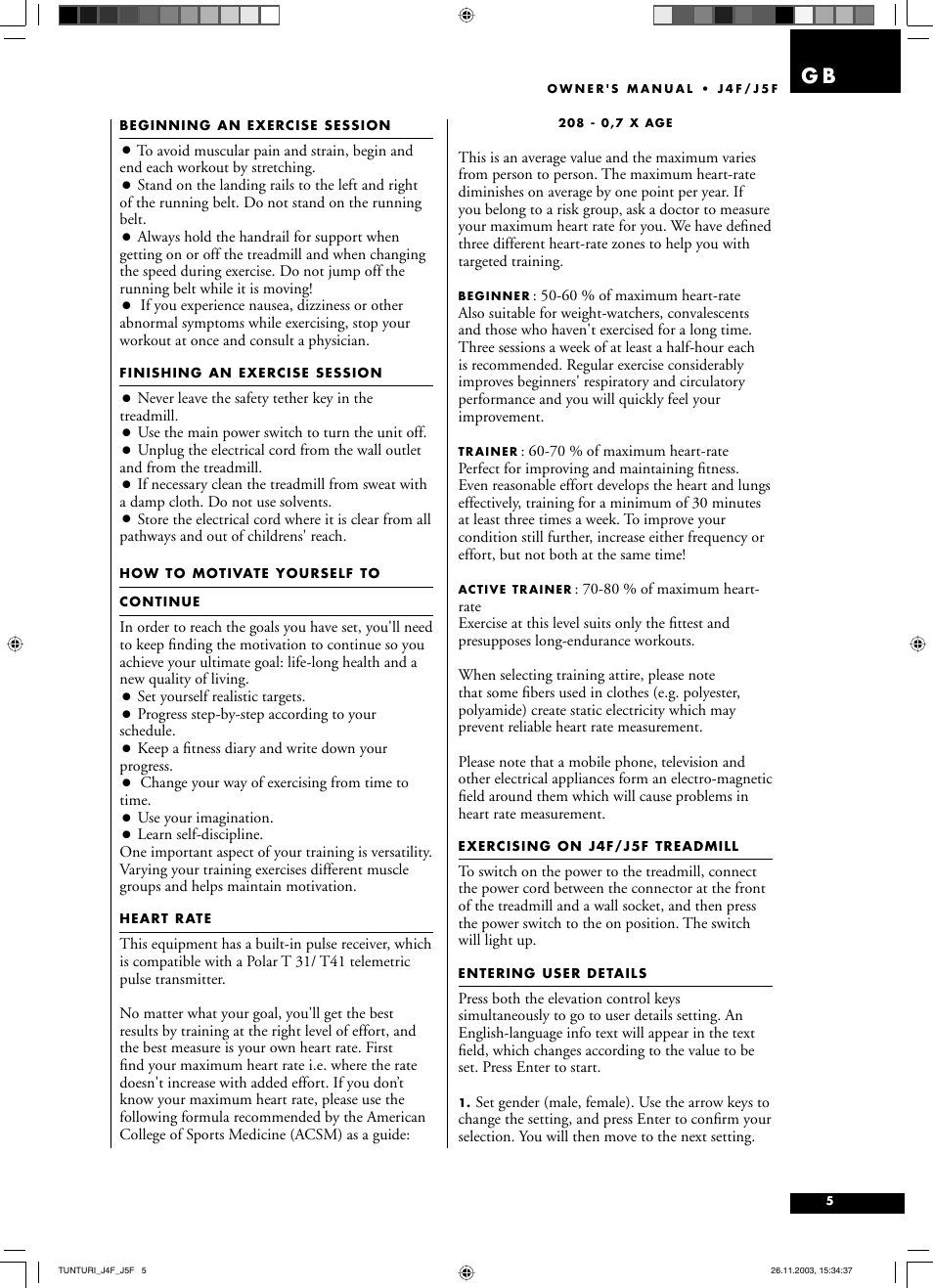 Tunturi J5F User Manual | Page 5 / 16