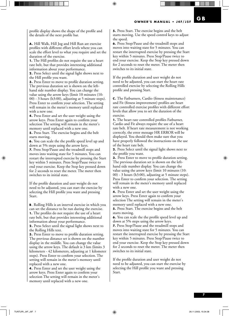 Tunturi J5F User Manual | Page 7 / 16