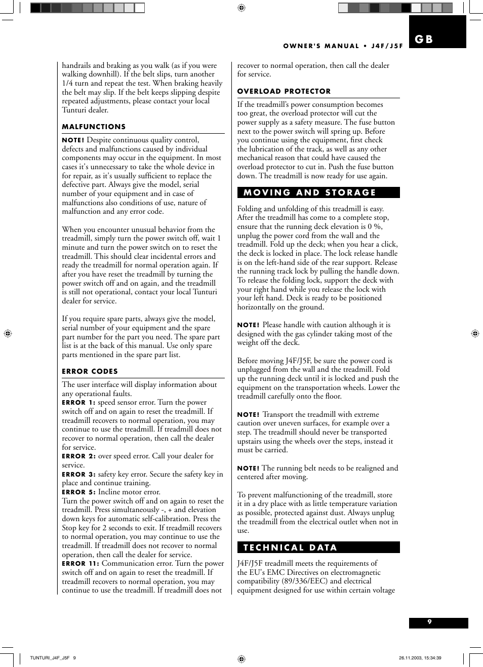 Tunturi J5F User Manual | Page 9 / 16