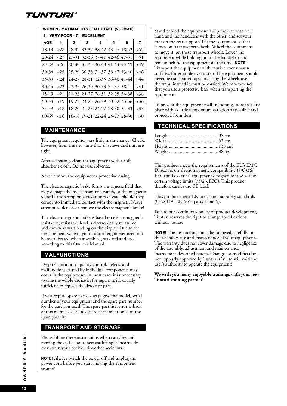 Tunturi E60 User Manual | Page 12 / 92