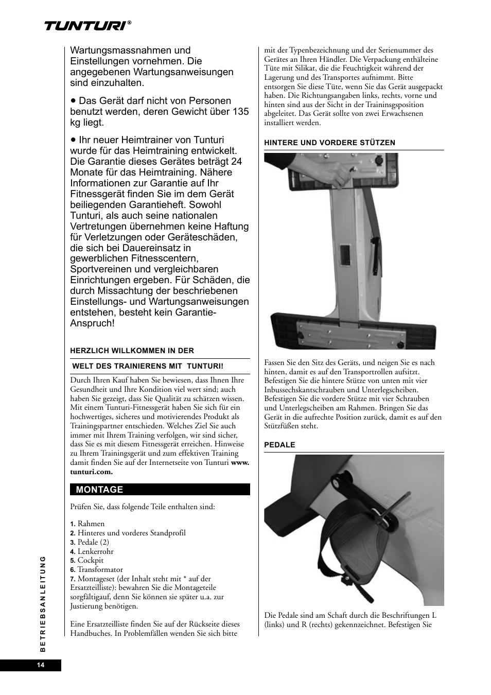 Tunturi E60 User Manual | Page 14 / 92