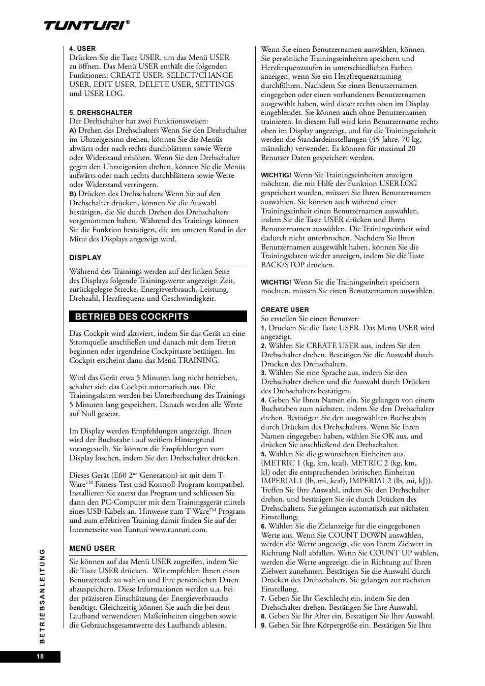 Tunturi E60 User Manual | Page 18 / 92