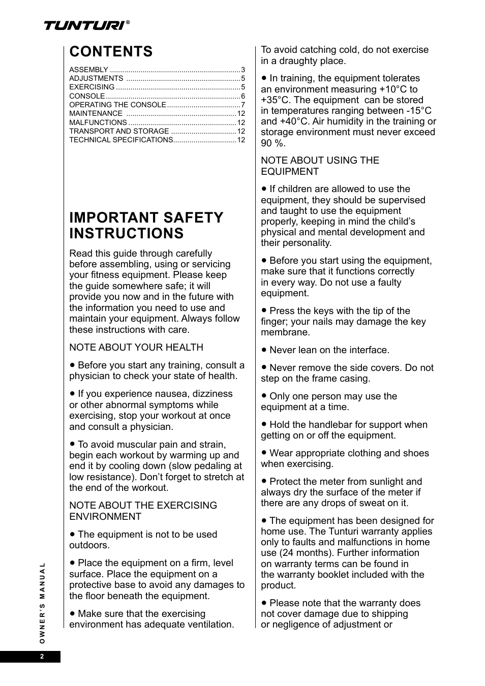 Tunturi E60 User Manual | Page 2 / 92