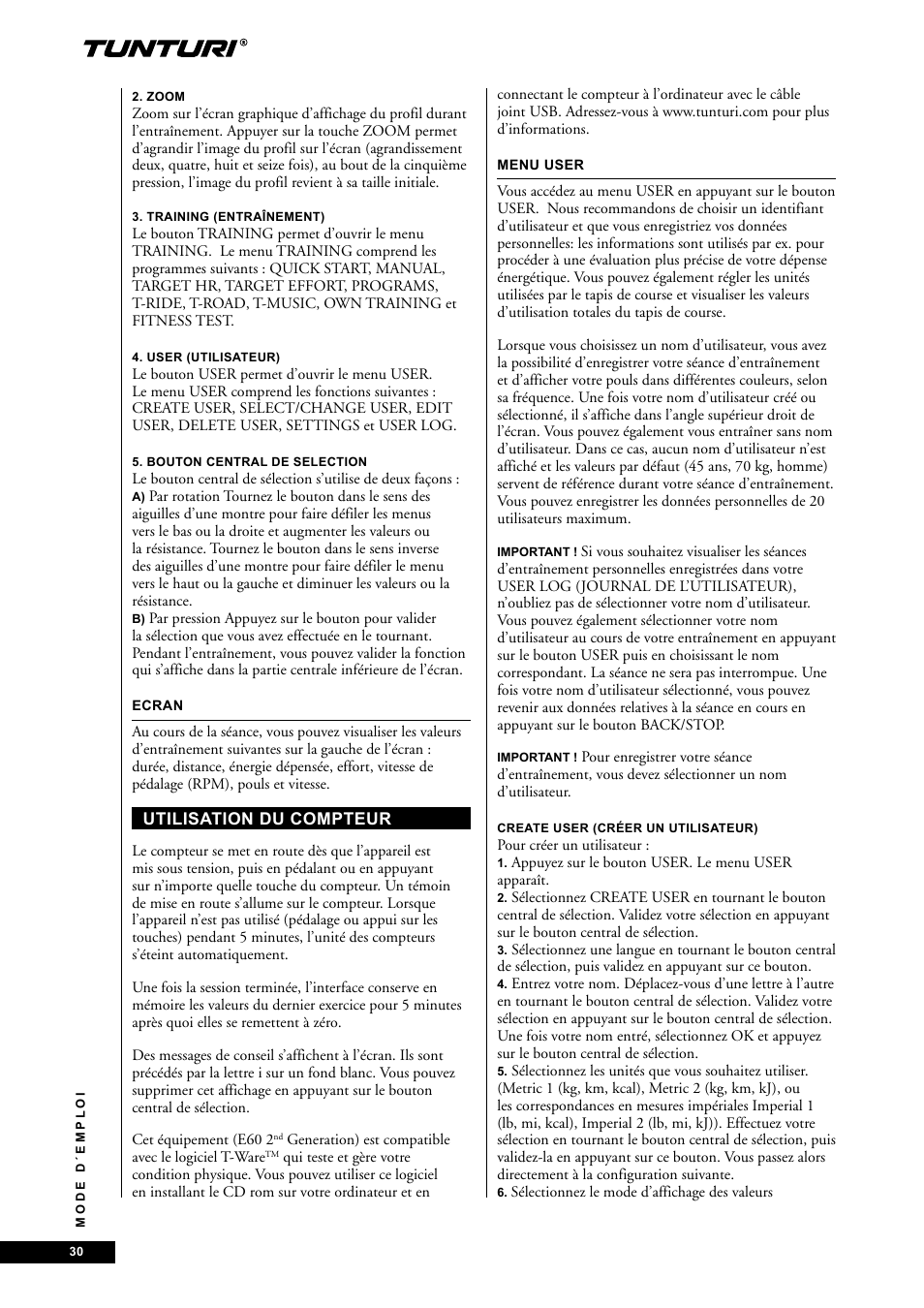 Tunturi E60 User Manual | Page 30 / 92