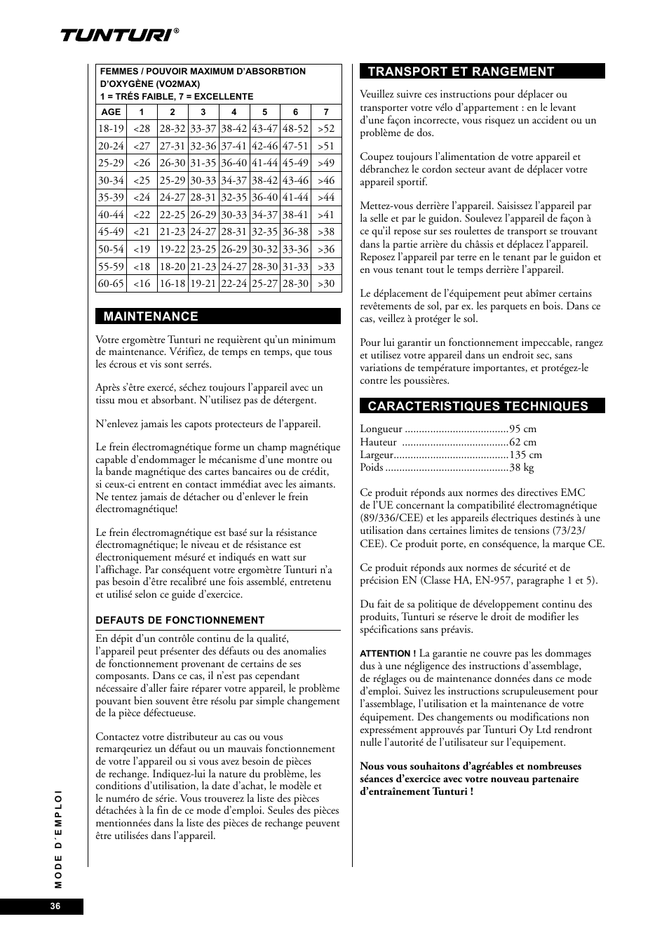 Tunturi E60 User Manual | Page 36 / 92