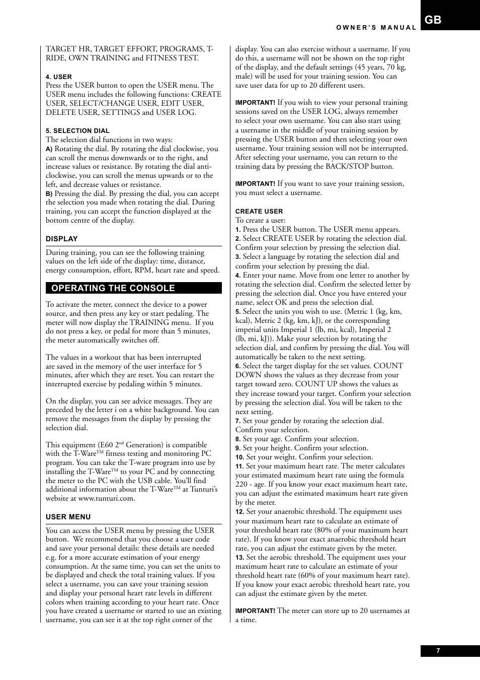 Tunturi E60 User Manual | Page 7 / 92