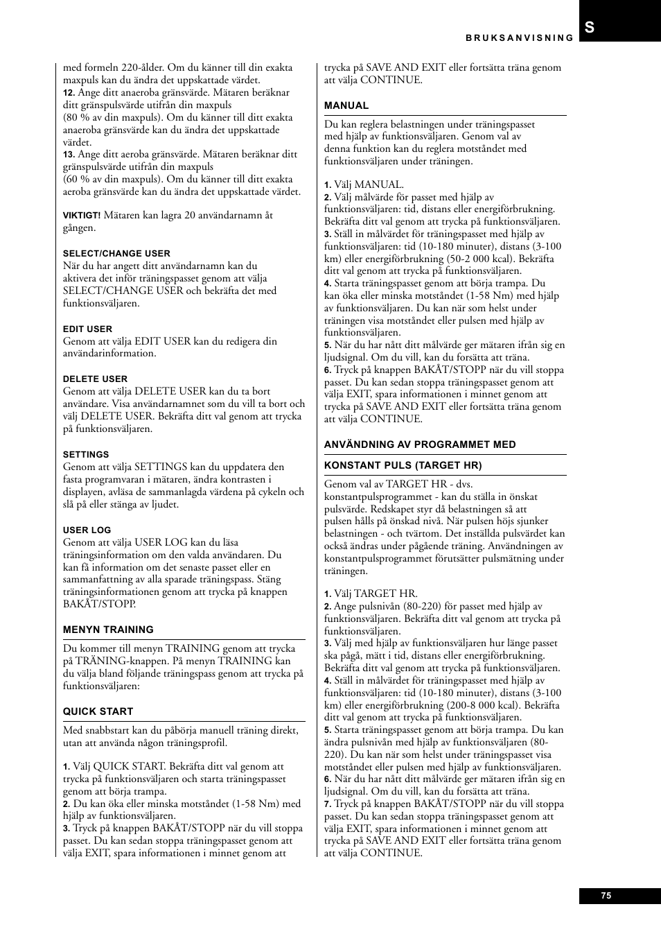 Tunturi E60 User Manual | Page 75 / 92