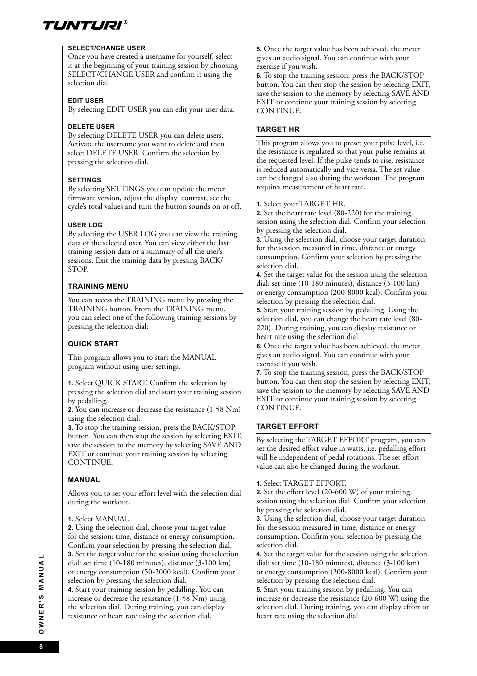 Tunturi E60 User Manual | Page 8 / 92