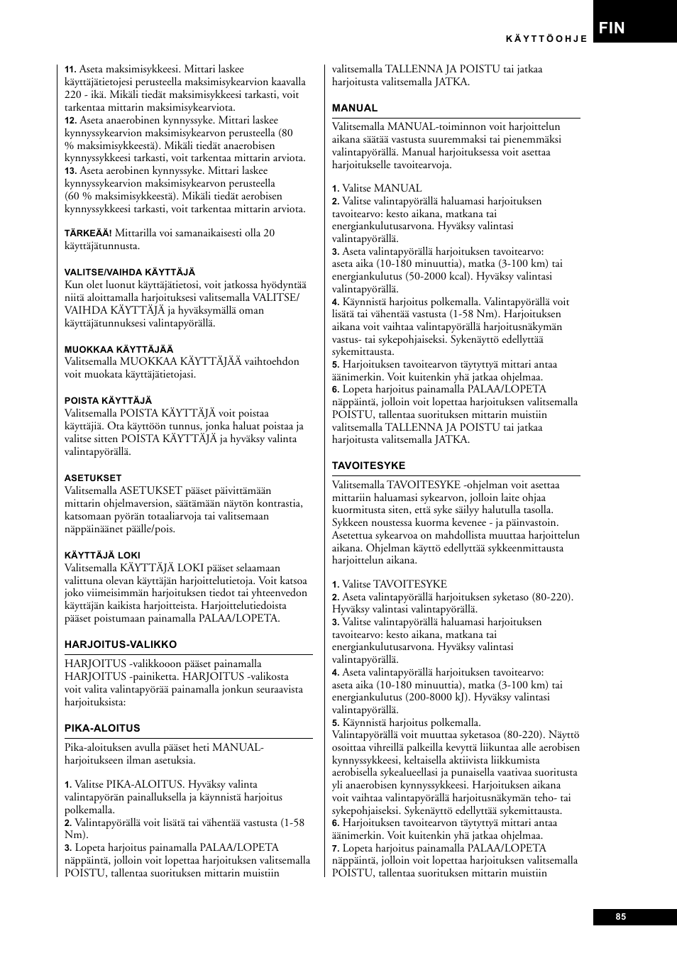 Tunturi E60 User Manual | Page 85 / 92