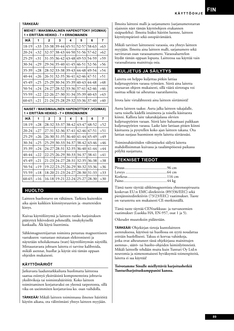 Tunturi E60 User Manual | Page 89 / 92