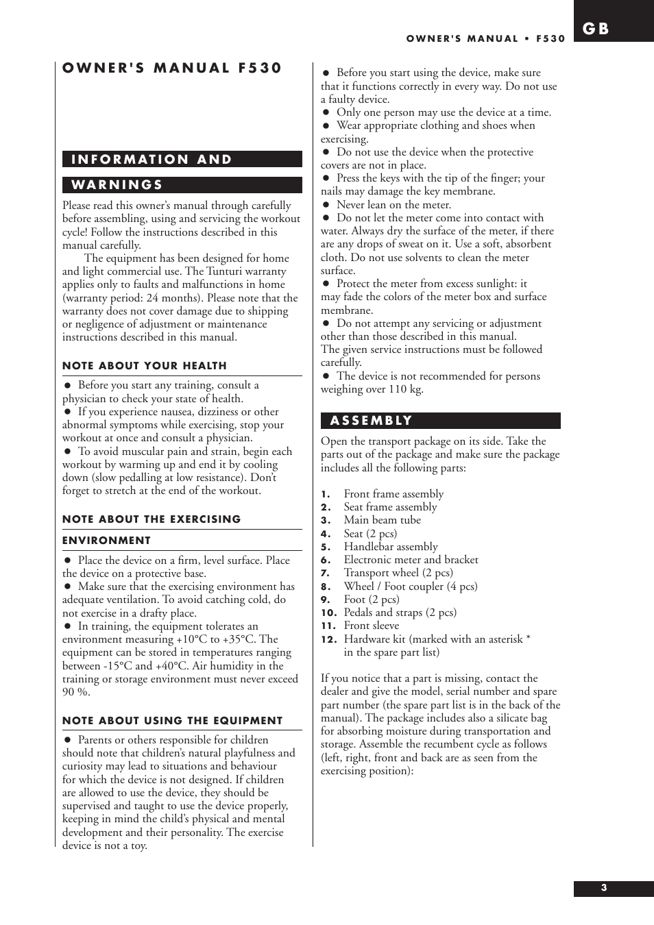 Tunturi F53O User Manual | Page 3 / 36
