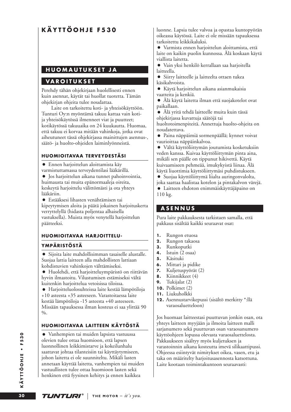 Tunturi F53O User Manual | Page 30 / 36