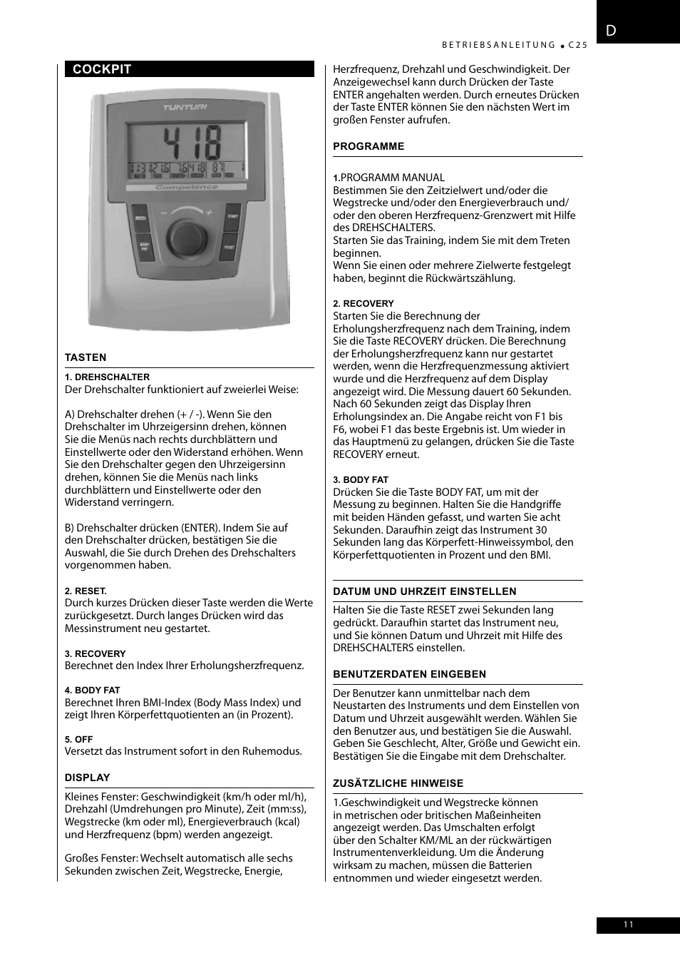 Tunturi C25 User Manual | Page 11 / 60