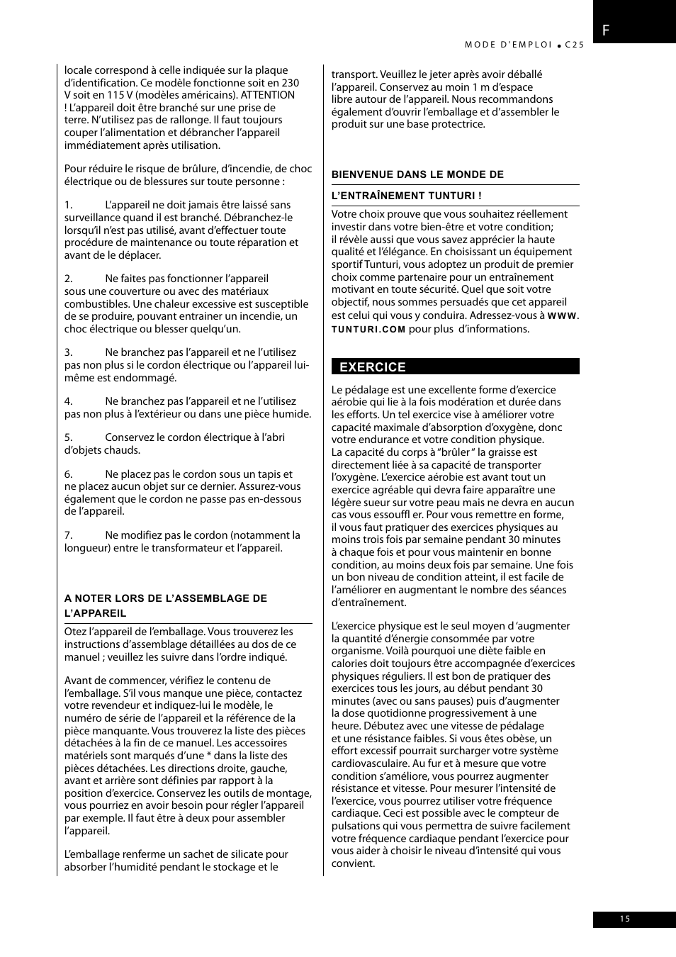 Tunturi C25 User Manual | Page 15 / 60