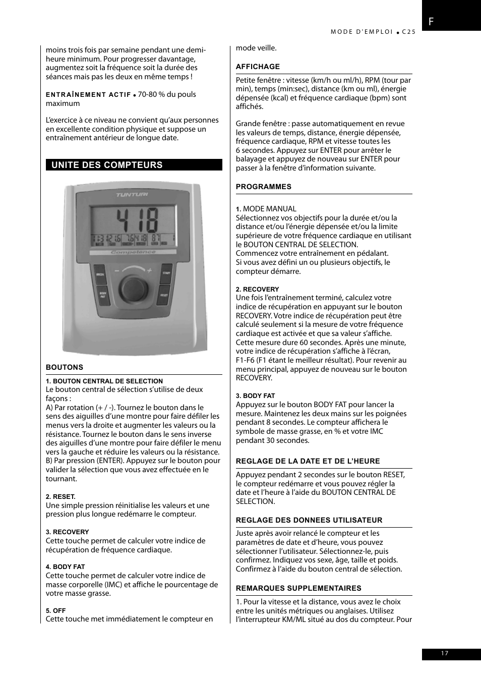 Tunturi C25 User Manual | Page 17 / 60