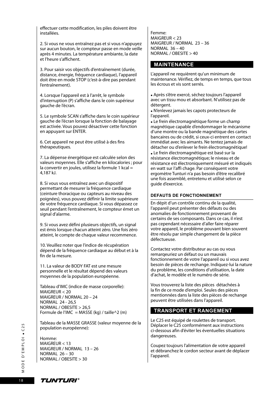 Tunturi C25 User Manual | Page 18 / 60