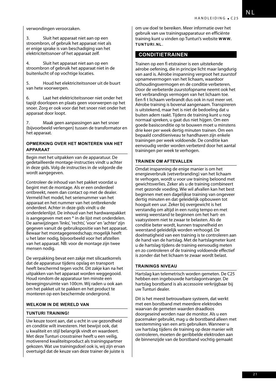 Tunturi C25 User Manual | Page 21 / 60