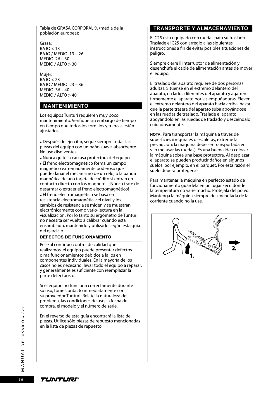 Tunturi C25 User Manual | Page 36 / 60