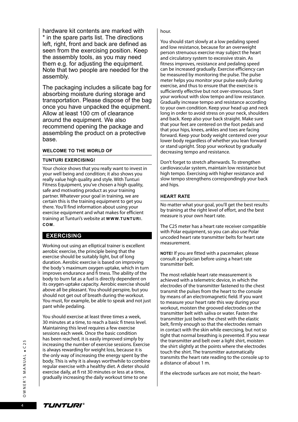 Tunturi C25 User Manual | Page 4 / 60