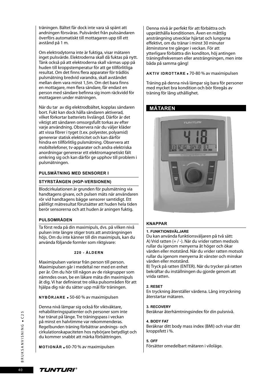 Tunturi C25 User Manual | Page 40 / 60