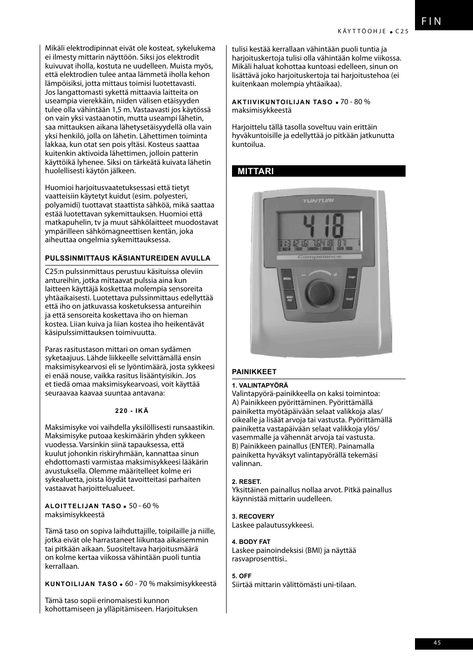 F i n | Tunturi C25 User Manual | Page 45 / 60