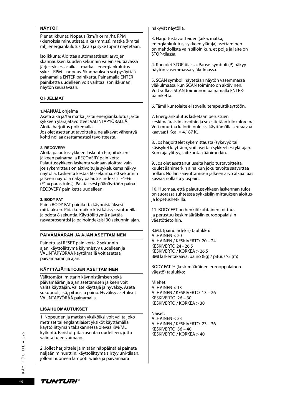 Tunturi C25 User Manual | Page 46 / 60