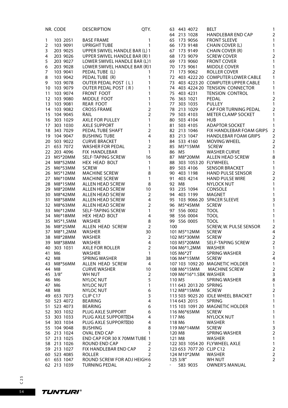 Tunturi C25 User Manual | Page 54 / 60