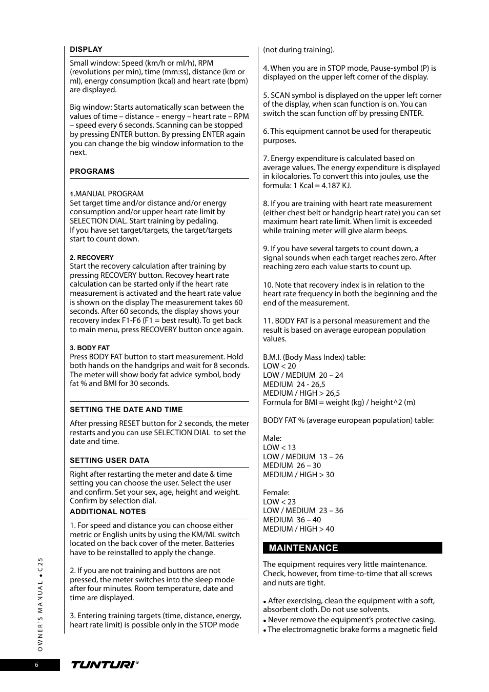 Tunturi C25 User Manual | Page 6 / 60