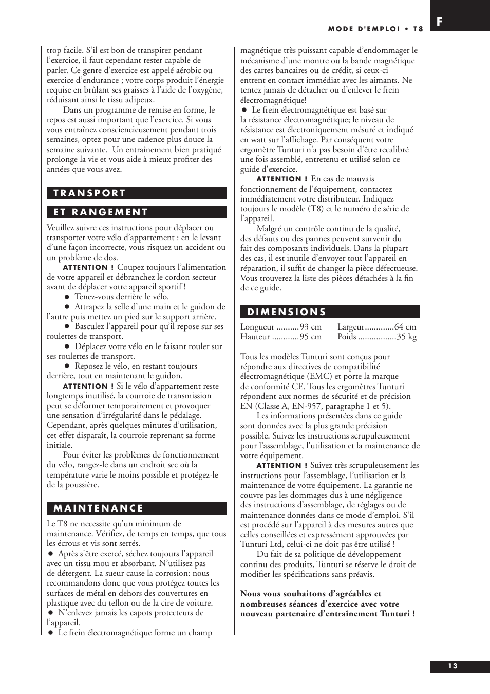 Tunturi T8 User Manual | Page 13 / 36