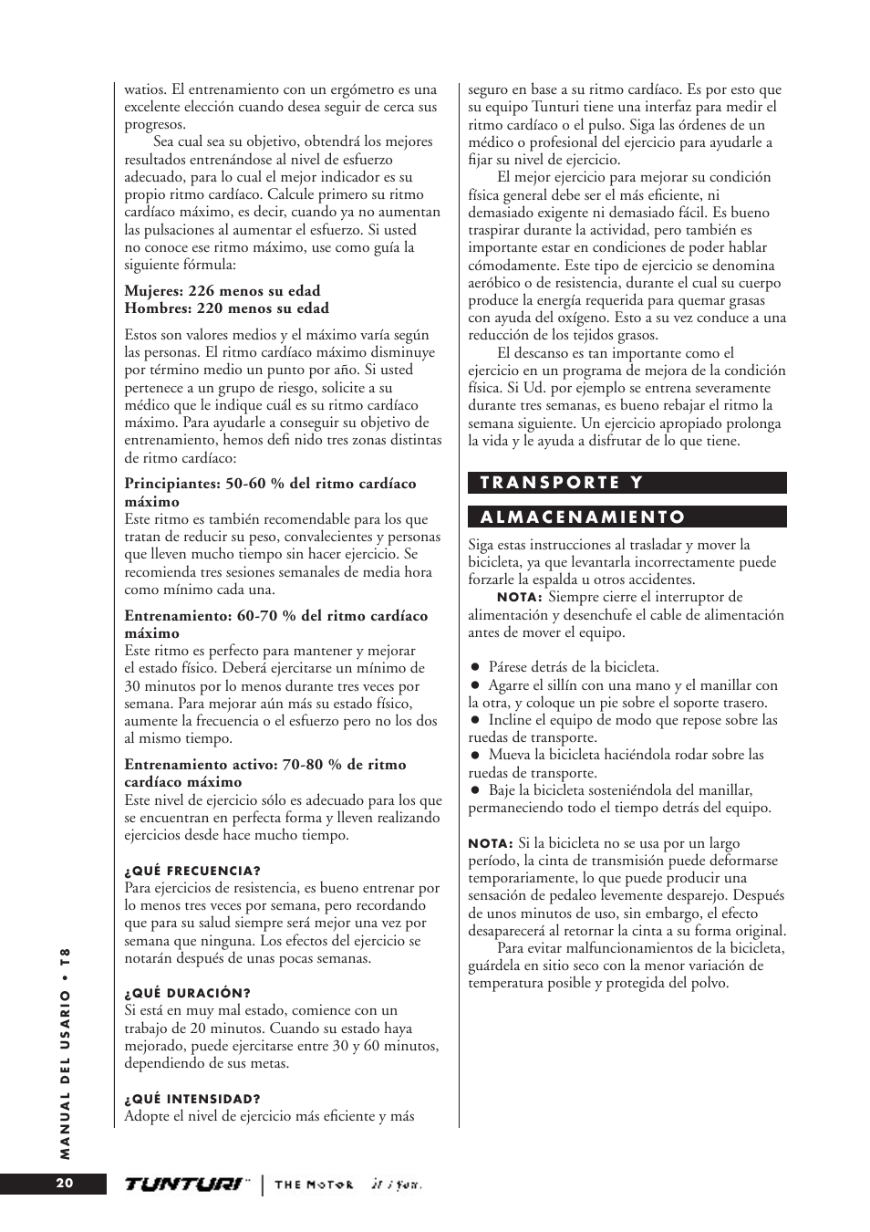 Tunturi T8 User Manual | Page 20 / 36