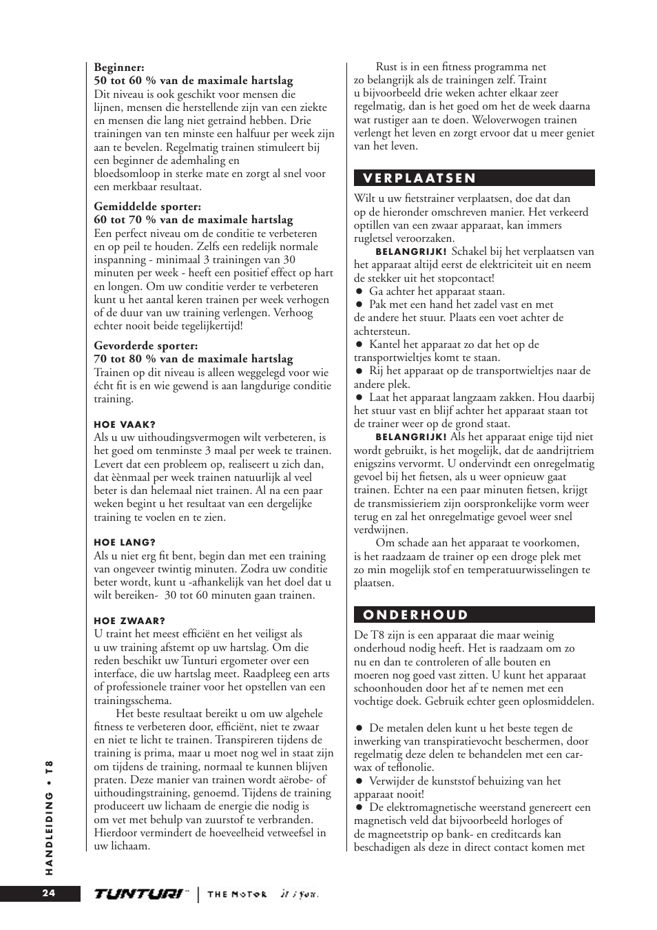 Tunturi T8 User Manual | Page 24 / 36