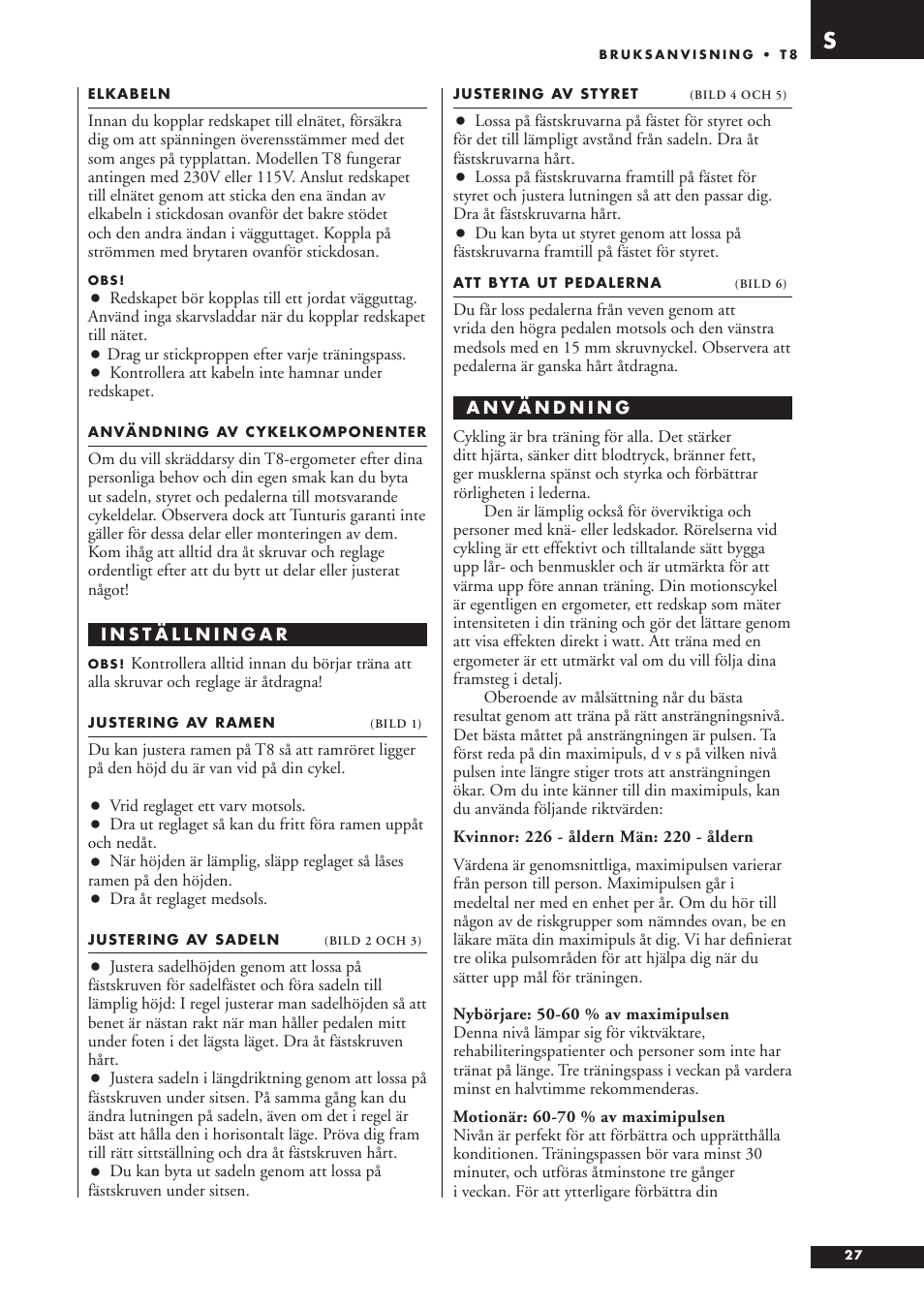 Tunturi T8 User Manual | Page 27 / 36