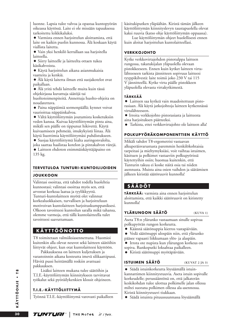 Tunturi T8 User Manual | Page 30 / 36