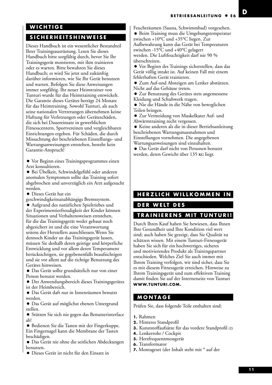 Tunturi E6 User Manual | Page 11 / 76