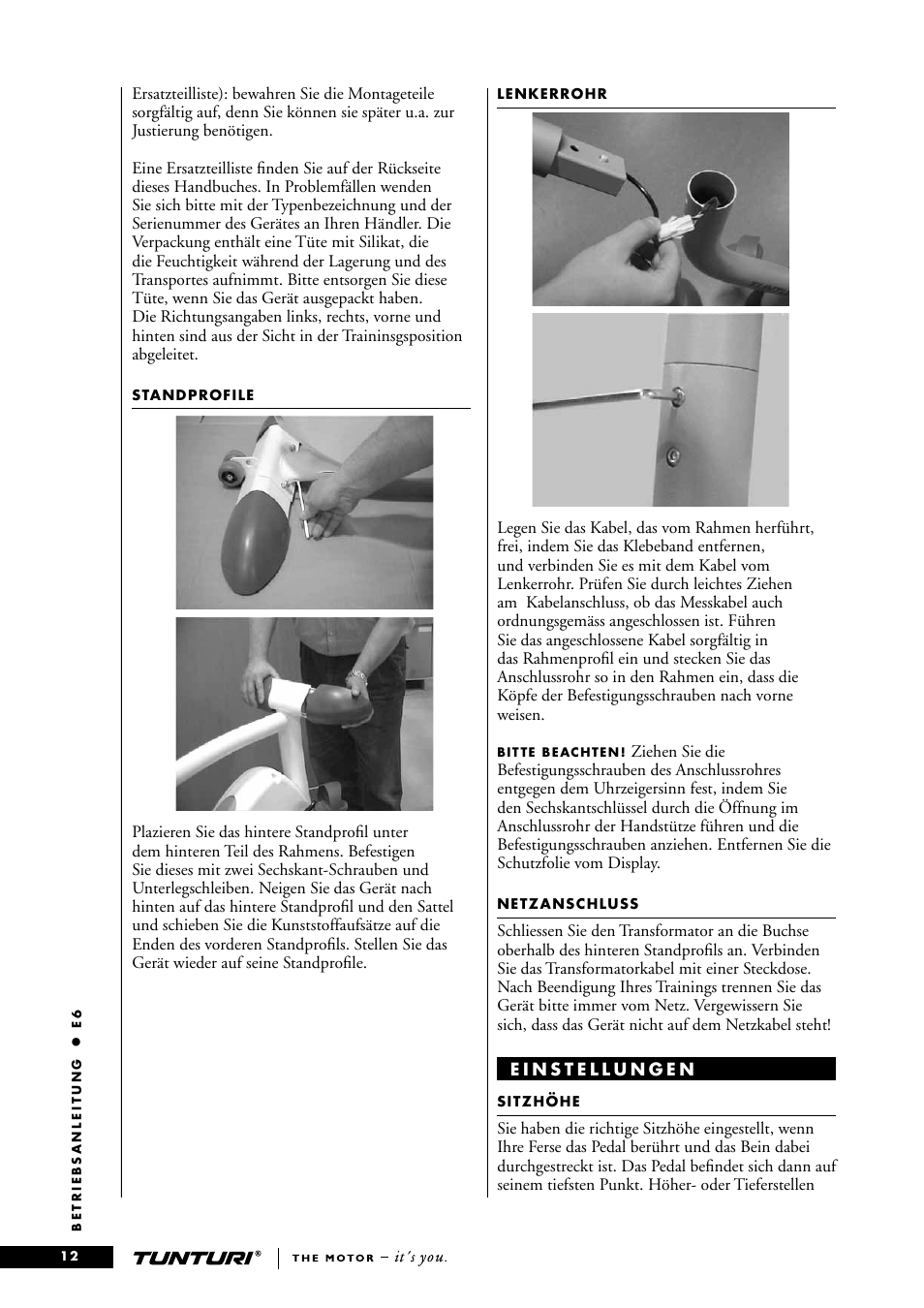 Tunturi E6 User Manual | Page 12 / 76