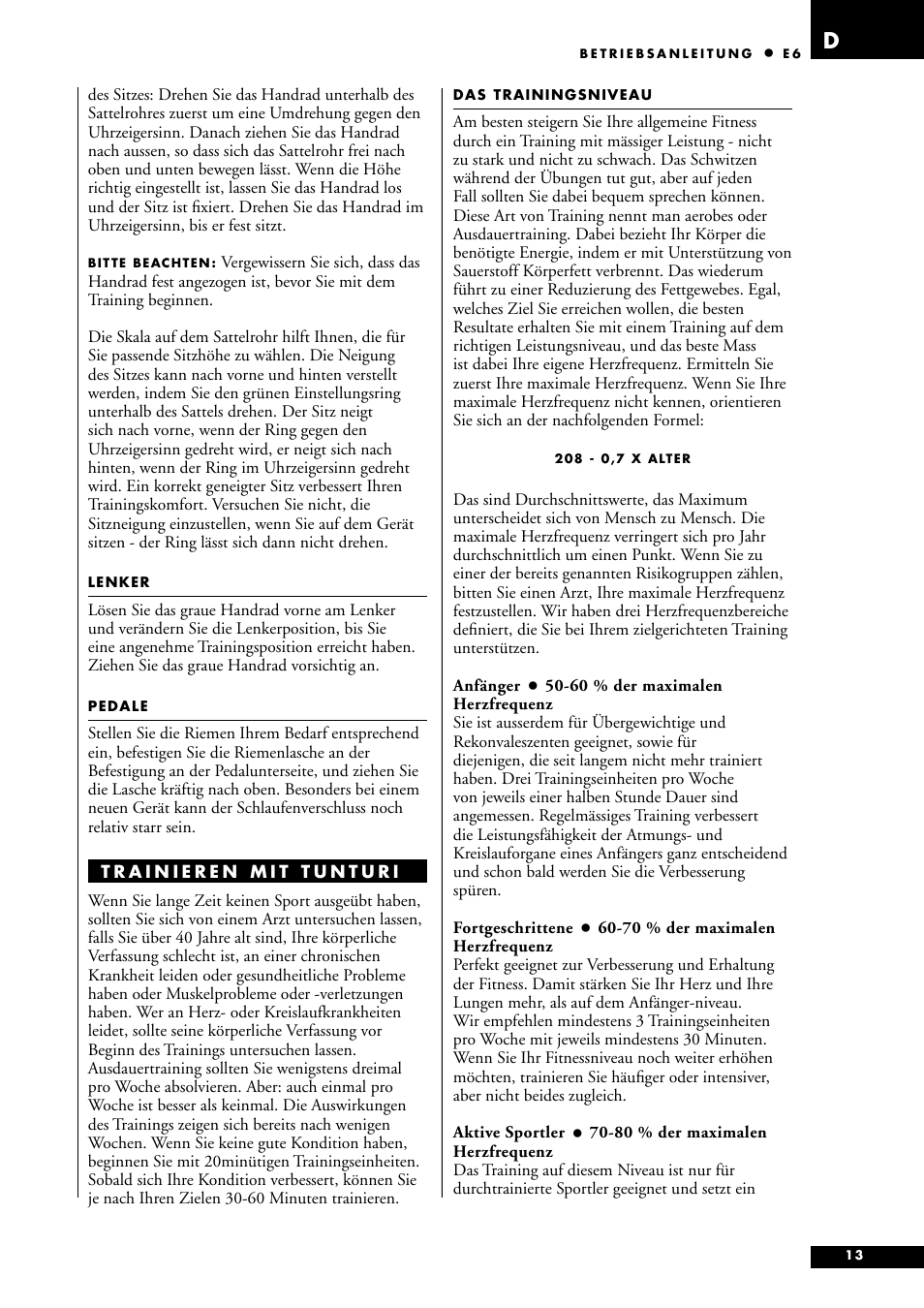 Tunturi E6 User Manual | Page 13 / 76