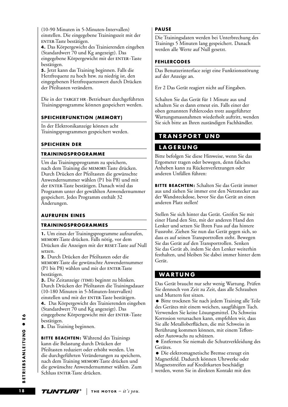 Tunturi E6 User Manual | Page 18 / 76