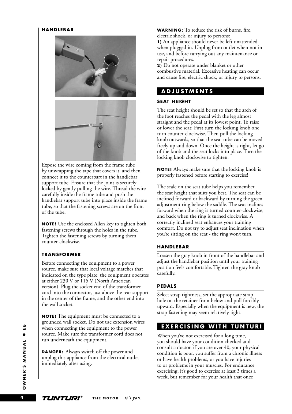 Tunturi E6 User Manual | Page 4 / 76