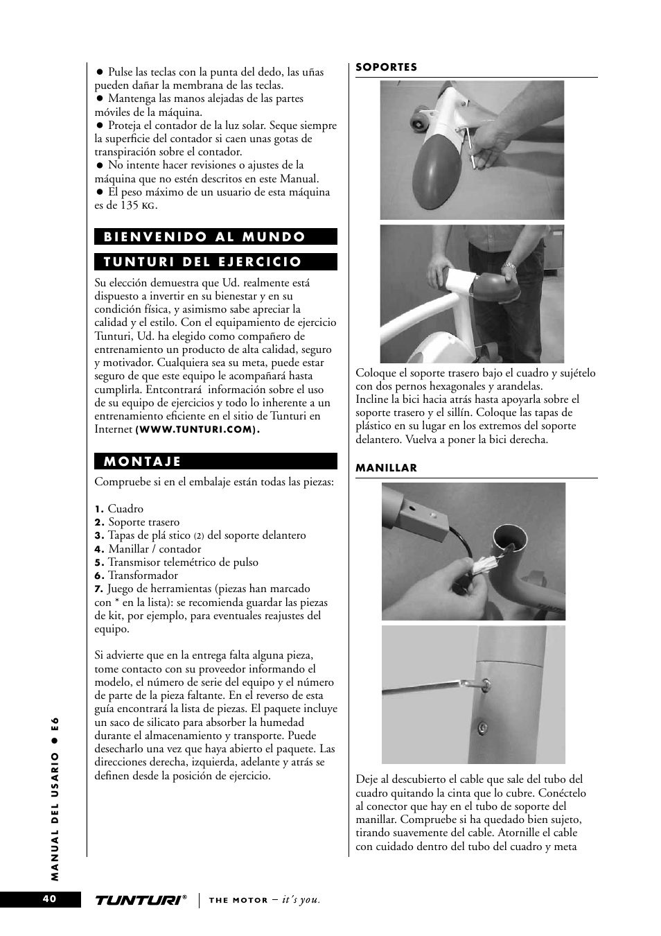 Tunturi E6 User Manual | Page 40 / 76