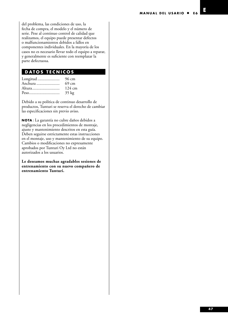 Tunturi E6 User Manual | Page 47 / 76