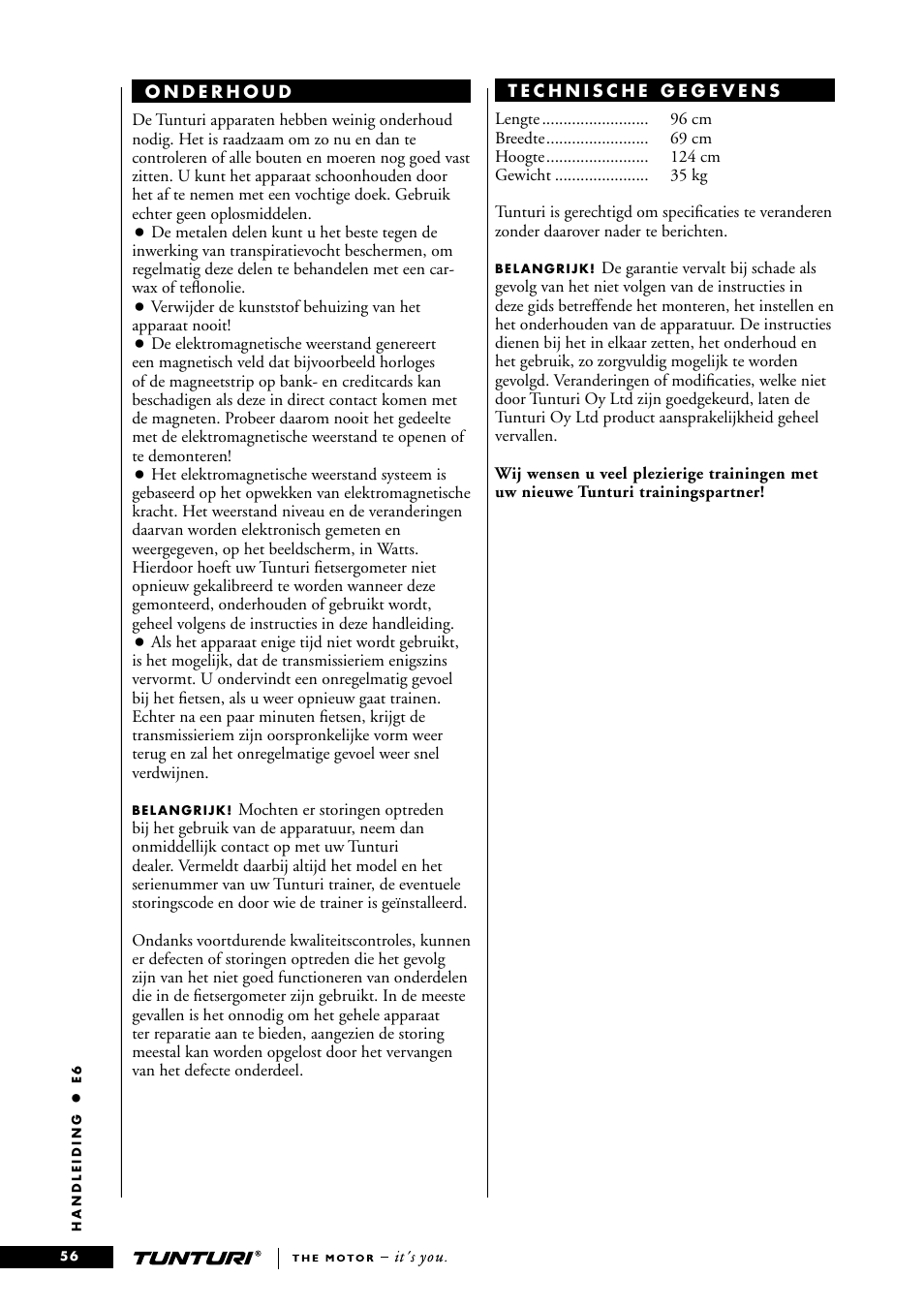 Tunturi E6 User Manual | Page 56 / 76